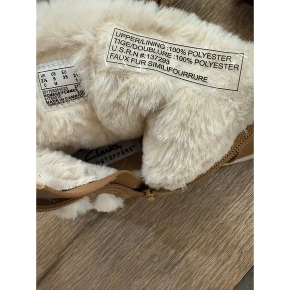 Clark's Brown Faux Suede Fur Trim‎ Ankle Boots Side Zip Size 5
